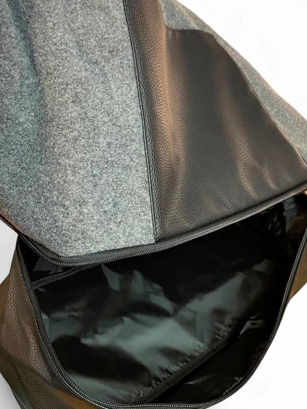 DSW Grey Felt and Black Faux Leather Weekender Tote Bag - Picture 3 of 6